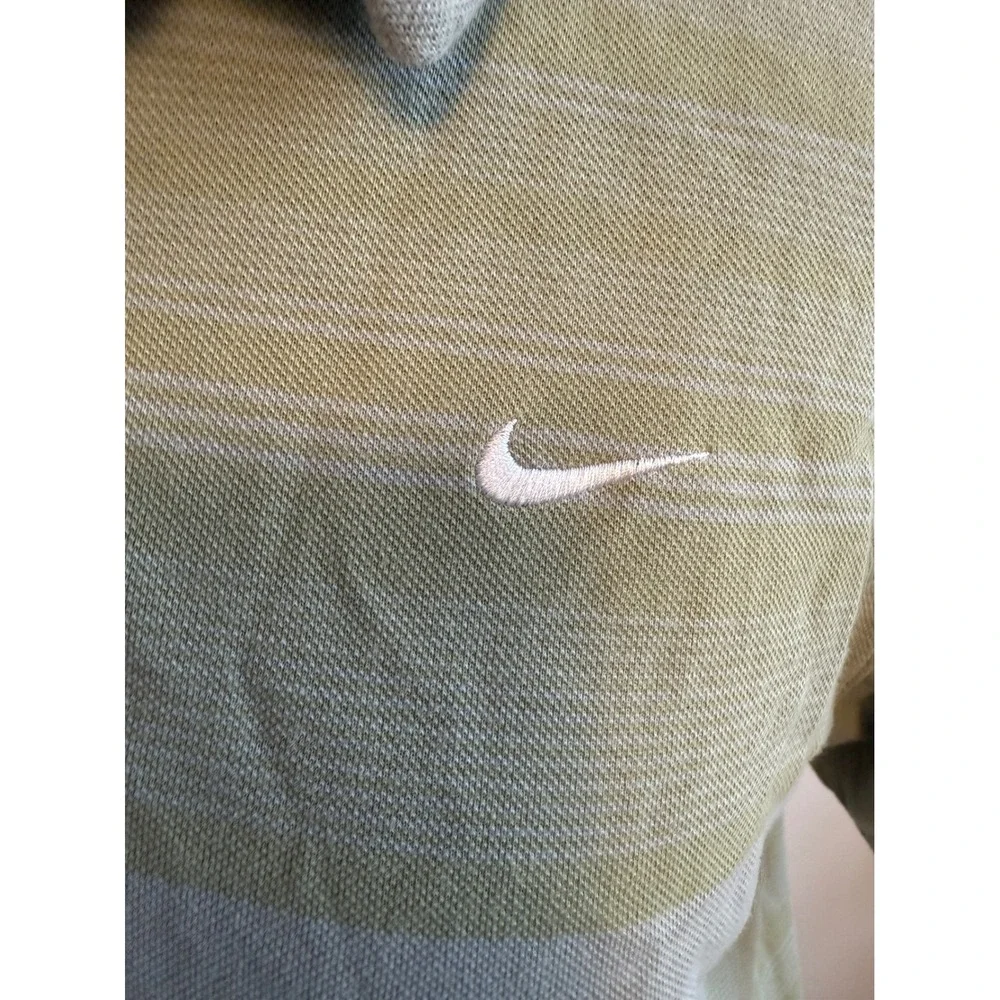 Nike‎ Dri-FIT Golf Polo Shirt Mens Large Green Striped Athletic Casual